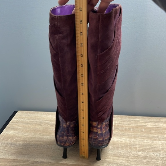 Romenni 80s Vibe Elegant Knee-High Kitten Heel Pointed Toe Boots Suede Snake 36 - Picture 14 of 15